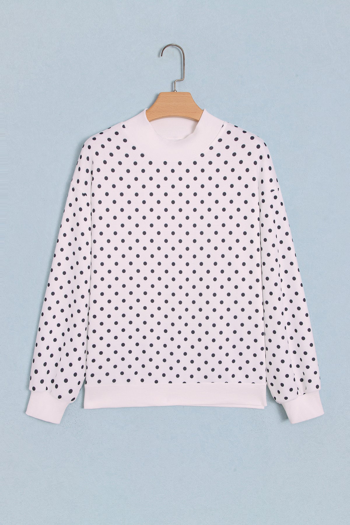 White Casual Polka Dot Mock Neck Sweatshirt