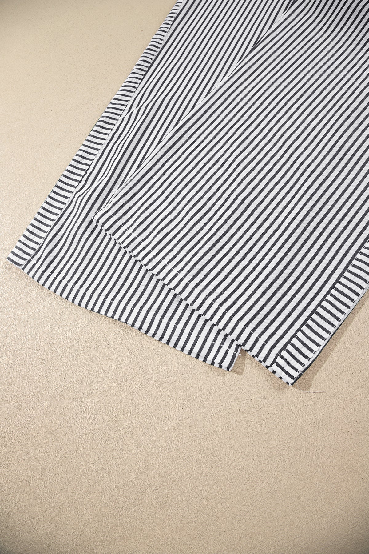 Black Stripe Plus Size Tie Waist Loose Pants