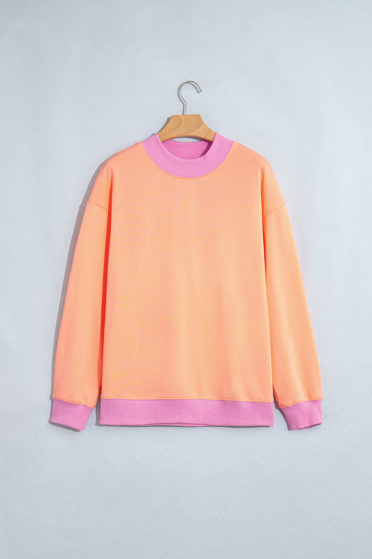Coffee Colorblock Trim Crewneck Long Sleeve Pullover Sweatshirt