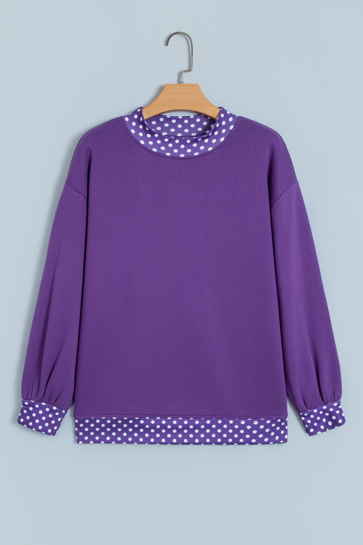 Tillandsia Purple Colorblock Polka Dot Contrast Trim Oversized Sweatshirt