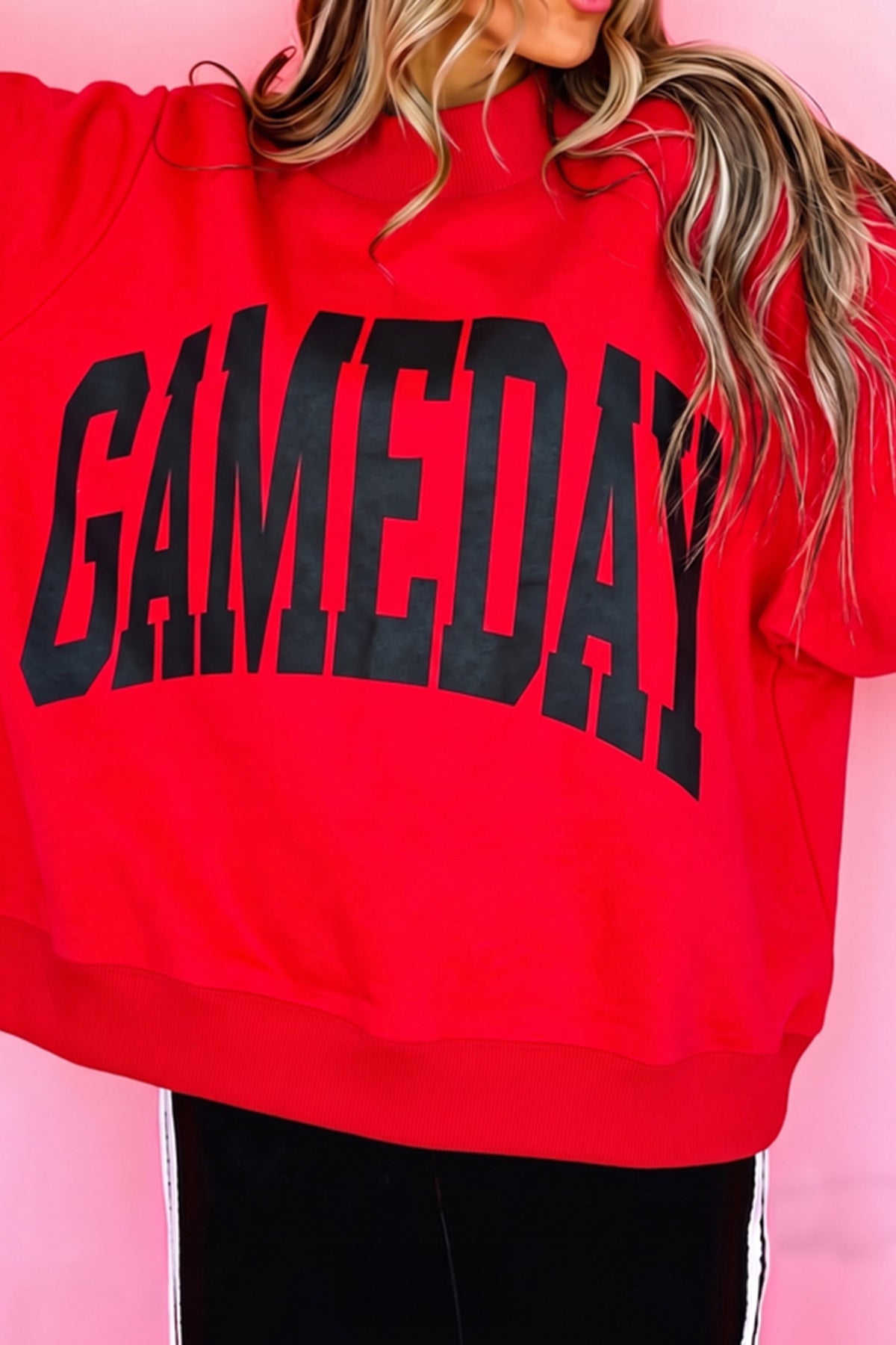 Black Checkered Print High Neck Baggy Sweatshirt