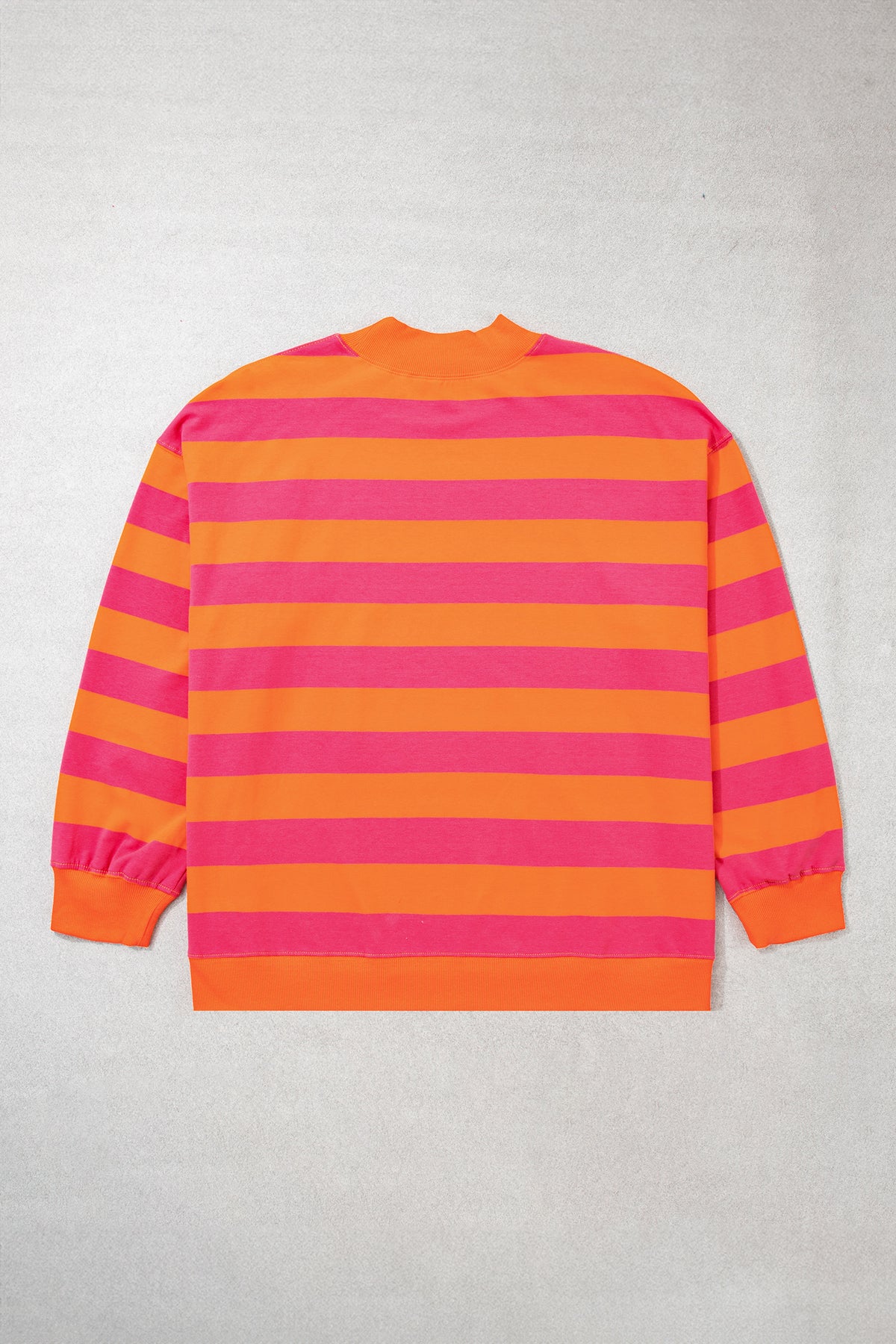 Blue Stripe Ribbed Trim Stand Neck Dropped Shoulder Plus Size Sweatshirt