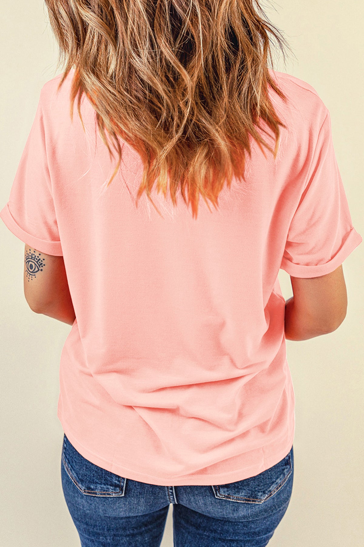 Pink Faux Quilted Mallard Casual Round Neck Tee