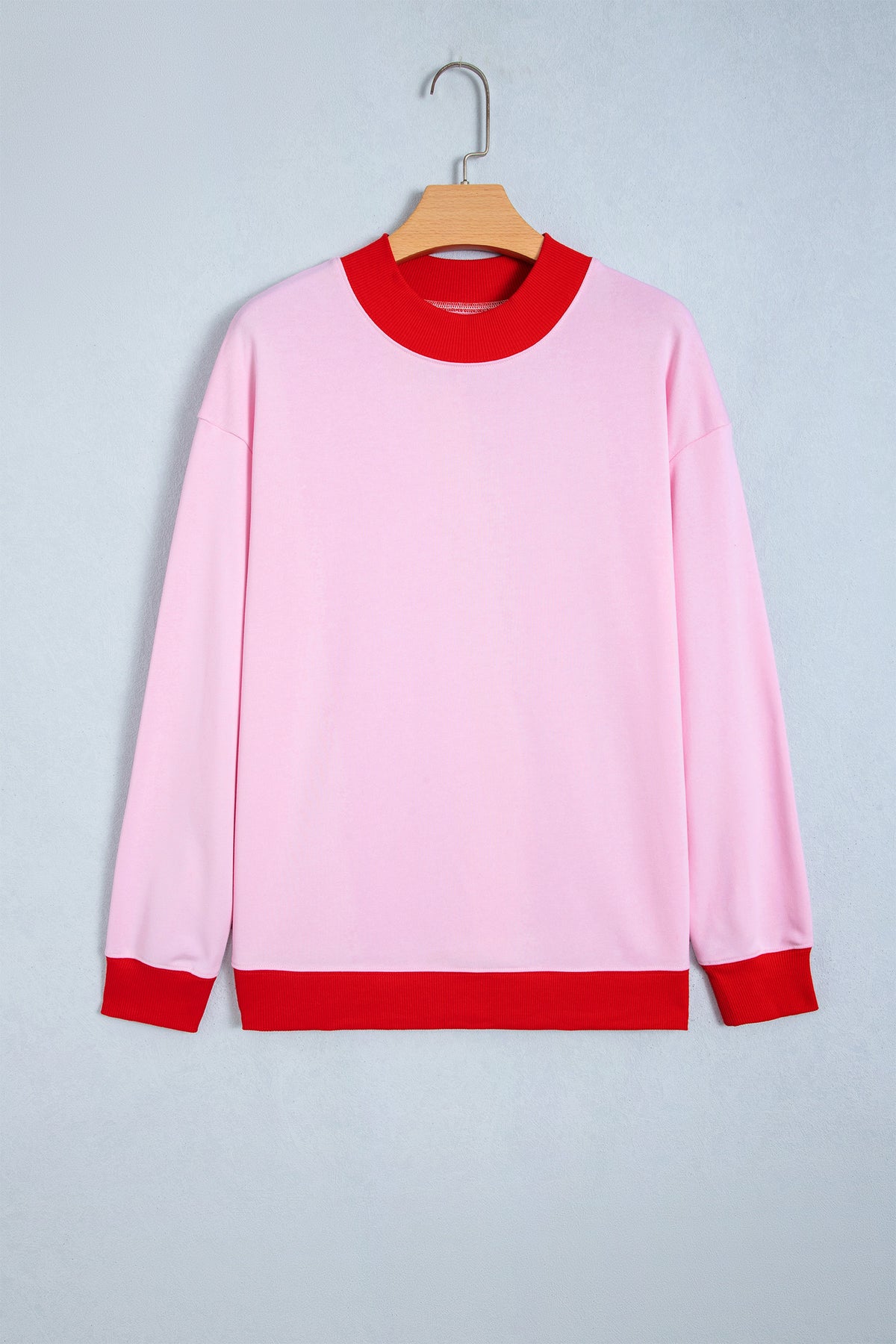 Coffee Colorblock Trim Crewneck Long Sleeve Pullover Sweatshirt