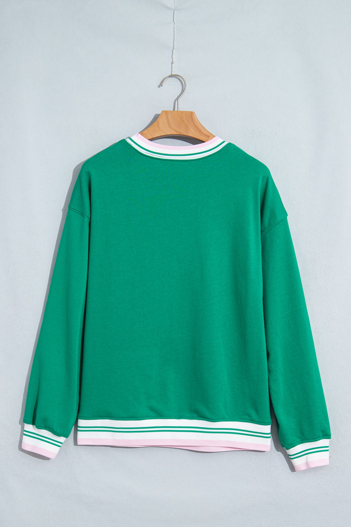 Bright Green Contrast Striped Trim Baggy Pullover Sweatshirt
