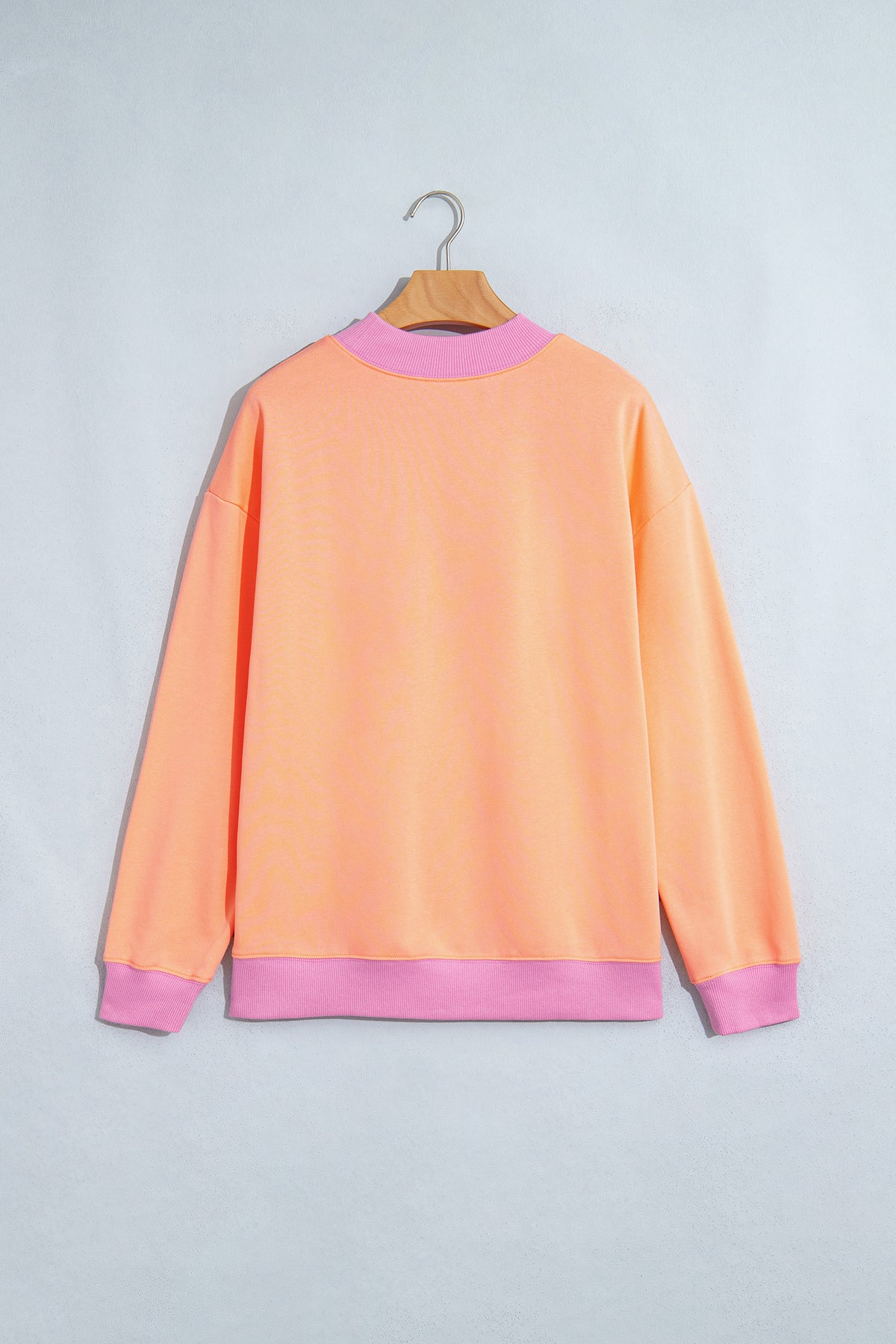 Coffee Colorblock Trim Crewneck Long Sleeve Pullover Sweatshirt